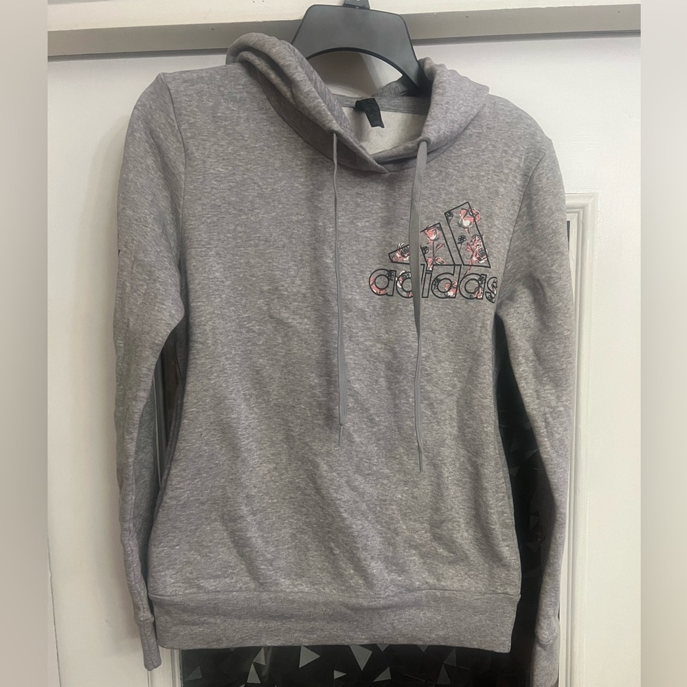 Adidas Grey Pull-On Hoodie w/Floral Print Size XS NWOT